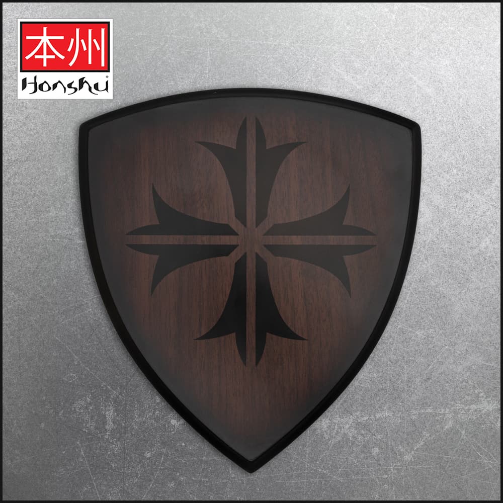 Wooden shield with black cross emblem and Honshu logo image number 0