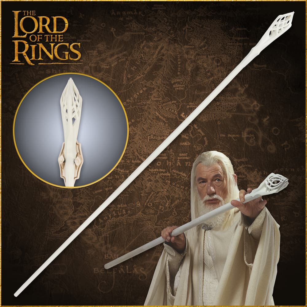 Gandalf holding a white staff with intricate design image number 0