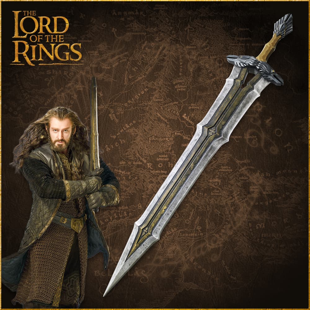 Character holding a large sword with a map background image number 0