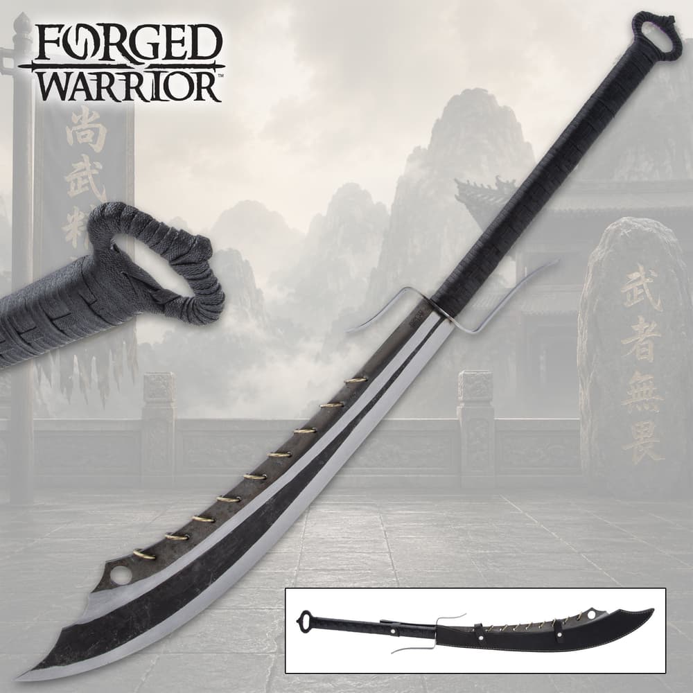 Forged Warrior sword with black handle and mountain backdrop image number 0