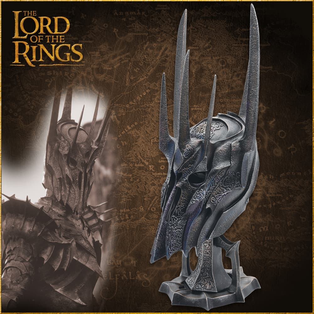Sauron's helm with intricate design, map background image number 0