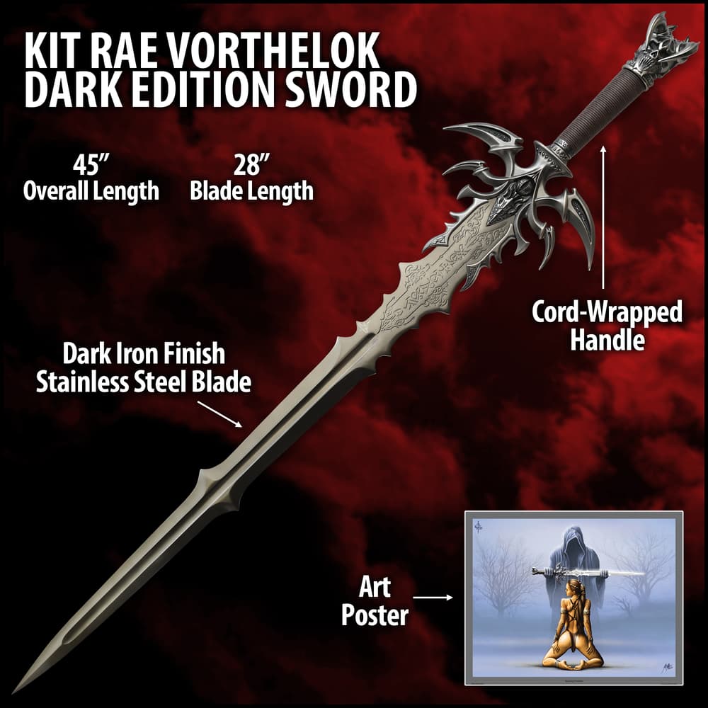 Kit Rae Vorthelok Dark Edition Fantasy Sword – Stainless Steel