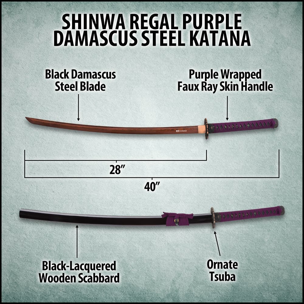 かずらーさま Shinwa Regal Purple Damascus Steel Katana Sword