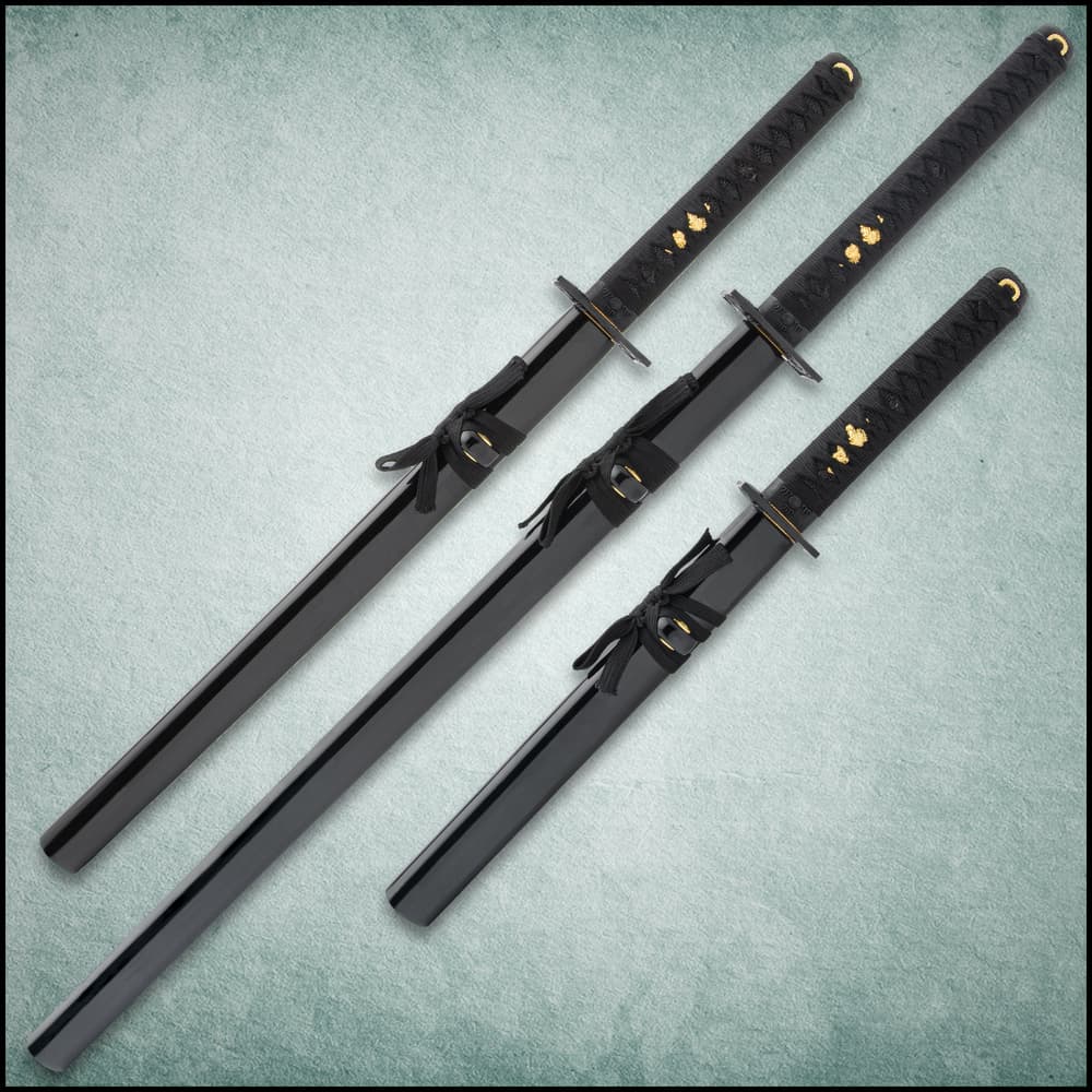 Shinwa Black Knight 3-Piece Sword Set - Handmade Katana, Wakizashi