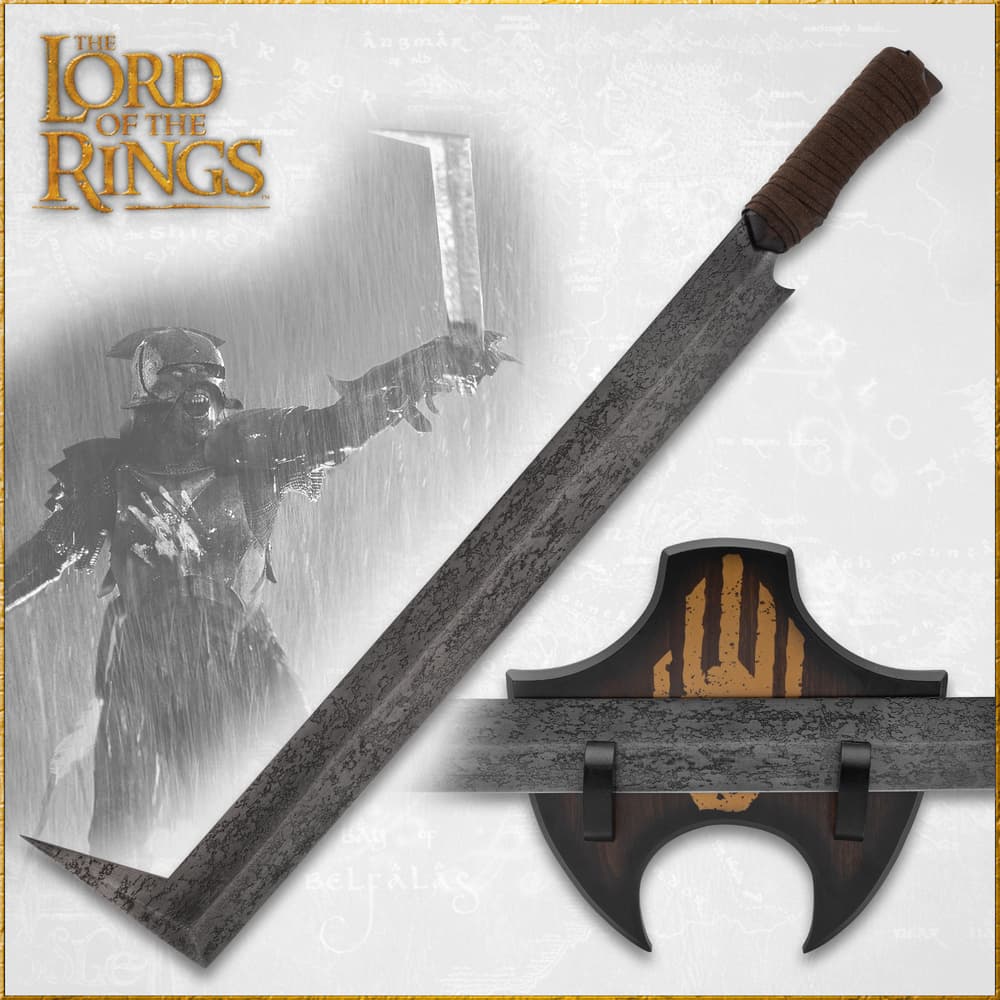 The Lord of the Rings Uruk Hai Scimitar Sword alone and with display plaque image number 0