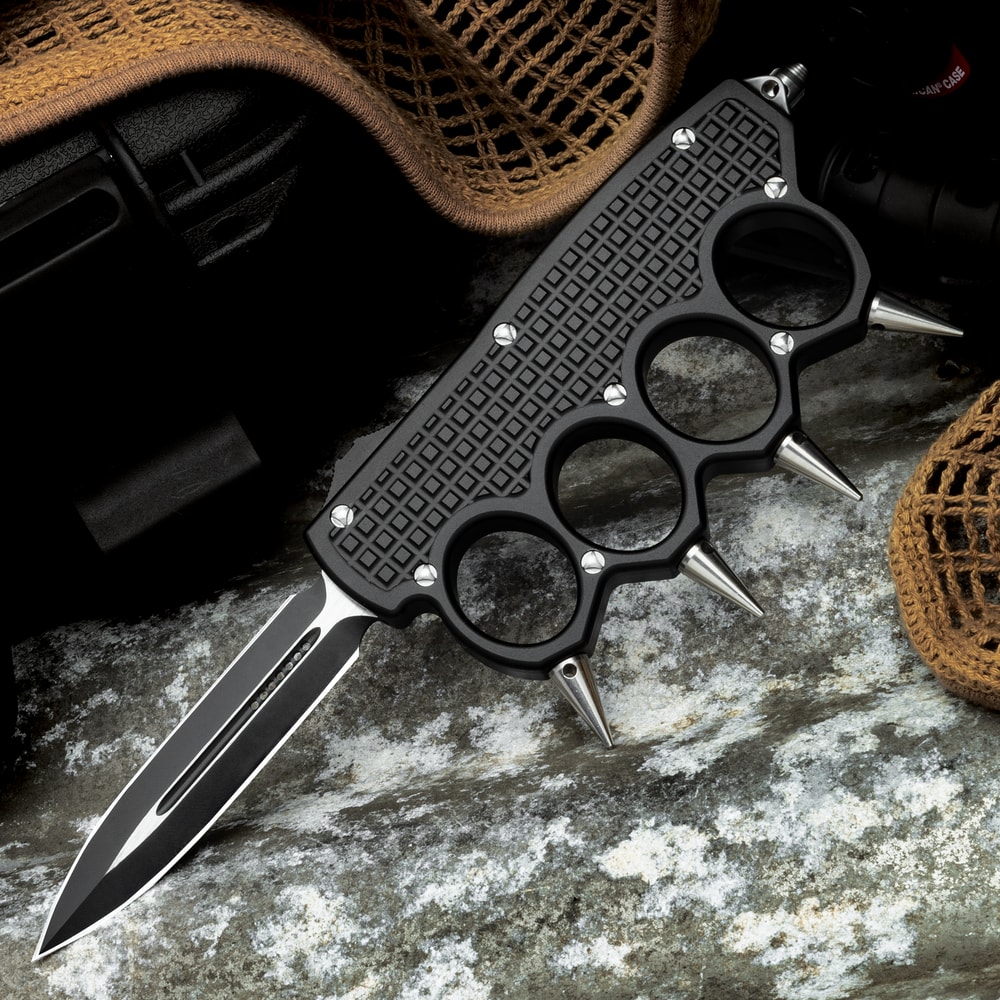 Spiked OTF Automatic Knuckle Knife Stainless Steel