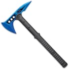 The tomahawk head has an upswept 3 7/8” blade and a spike, attached to a glass-fiber-reinforced nylon handle