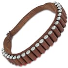 24-Shell Shotgun Ammo Belt - Premium Leather Construction, Metal Buckle, Individual Loops, White Top-Stitching
