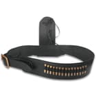 This all-leather holster includes replica bullets and fits waist sizes 32” to 44”