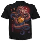The t-shirt features original Samurai warrior artwork printed in vivid red on both the front and the back of the shirt