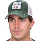The cap has a dark green brushed twill front with a eye-catching patch