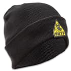 SHTF Black Beanie With Logo - 100 Percent Soft Polyester Construction, Classic Style, TPR Patch, One Size Fits Most
