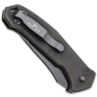 The 5” handle is made of black CNC machined G10, which is comfortable to hold and provides good traction when using
