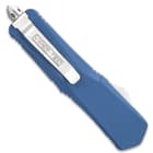 Ghost Series Blue Double Edge OTF Knife - Stainless Steel Blade, Metal Alloy Handle, Pocket Clip - Length 9”