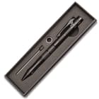 Black OTF Tactical Pen - Stainless Steel Blade, Metal Alloy Construction, Safety Feature, Pocket Clip - Length 6”