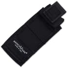 Black condura belt sheath composed of nylon with a white "Benchmade Made in USA" logo printed on to the sheath.
