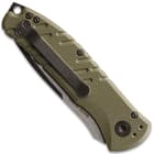The olive drab G-10 handle minimizes slip to keep you safe in critical conditions and the pommel with lanyard hole adds utility