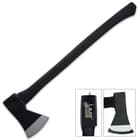 Black Legion Firefighter Long Axe - Extra Thick Solid Steel Axe Head, Rubberized Handle - 28" Length