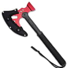 The 18” overall length tactical multi-tool’s blade is protected by the included snap closure, premium nylon blade sheath