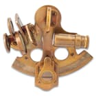 Brass Sextant With Leather Case - Unpolished Brass And Glass Construction - Dimensions 4 1/4”x 4 1/4”x 2 1/4”