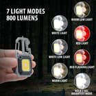 The different lighting modes of the keychain light