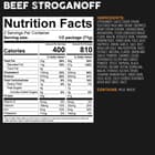 The nutrition information for the beef stroganoff
