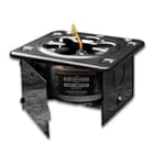 The steel stove can be used with artificial fuel solids.
