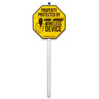 Wireless Device Warning Sign With Stake - Tough Plastic Construction, Weather-Resistant Artwork - 29” Tall