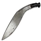 It is 17 1/4” in overall length and has a hand-forged steel blade that is 2 3/8” in width and the handle is of hardwood