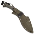 K-Tact OD Kukri Knife With Sheath - 1075 High Carbon Steel Blade, Blasted Satin Finish, OD Micarta Handle - Length 15”