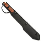 The 26” overall fantasy sword slides securely into a tough, nylon belt sheath with snap closures and a handle strap
