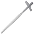 The display-edged, 25” cast high carbon iron spear head is 1 3/4” at its widest and has a mirror polished finish