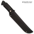 The Amazon Jungle Survivor Hunter Knife slides securely into a tough nylon belt sheath for storage and ease of carry