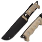 The 12 1/4” overall fixed blade can be easily carried and stored in its tough, nylon belt sheath with snap, strap closure