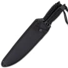 The 17 1/2” overall machetes can be carried and stored in a tough nylon sheath, which has an adjustable shoulder strap