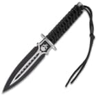 It has a 5”, 3Cr13 stainless steel blade with a black-coated and silver finish and it has the  skull machined on it