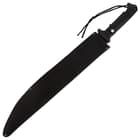 The machete is housed in a nylon sheath with a lanyard.