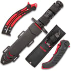 Black Legion Red Fury Knife Set - Stainless Steel Blades, Heavy-Duty TPU Handles, Sheaths Included, Survival, Throwing And Pocket Knives, Butterfly Trainer