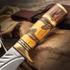 Timber Rattler Nairobi Hunter Knife With Sheath - Stainless Steel Blade, Camel Bone And Pakkawood Handle, Brass Guard - Length 12 1/4”