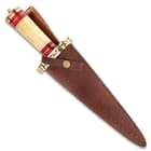Timber Wolf Karnak Temple Dagger And Sheath - Fire Pattern Damascus Steel Blade, Natural Bone Handle, Brass Guard - Length 14 1/4”