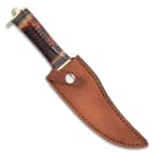 Timber Wolf Aboriginal Hunter Knife With Sheath - Stainless Steel Blade, Stag Bone Handle, Brass Guard And Pommel - Length 10 3/4”