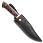 Timber Wolf Vervain Bowie Knife With Sheath - Damascus Steel Blade, Fuzion Handle Scales, Brass Guard, Lanyard Hole - Length 13 3/4”