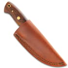 Timber Wolf Trial By Fire Skinner Knife And Sheath - 1095 Fire Kissed Carbon Steel Blade, Hardwood Handle, Brass Pins - Length 6 1/4”