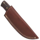 The compact fixed blade knife is 8” in overall length and slides securely into a premium leather belt sheath for carry