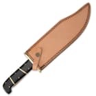 Timber Wolf Bison Gorge Damascus Bowie Knife with Leather Sheath