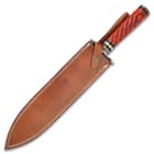 Timber Wolf Temple Guard Short Sword With Sheath - Damascus Steel Blade, Wooden Handle, Fileworked Guard, Brass Accents - Length 18”