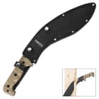 The machete is housed in a durable black nylon sheath with USMC stitching.