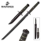 USMC Blackout Fighter Knife And Combat Sword Set - Stainless Steel Blades, Rubberized Handles, Nylon Sheaths, Glass Breakers