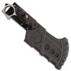 The 11 1/4” overall tactical cleaver knife fits like a glove in its specifically designed, heavy-duty Vortec belt sheath