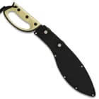 The 21" overall kukri is housed in a tough nylon belt sheath and the handle features a looped cord wrist lanyard